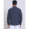 thumbnail image 3 of DARING DIVA Men's Stand Collar Long Sleeves Button Down Linen Shirts L Dark Blue, 3 of 7