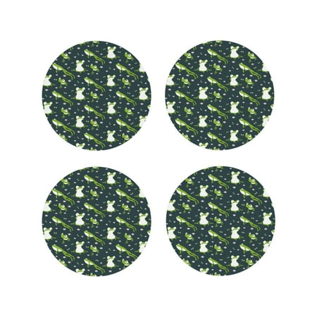 

Fuzoiu Green Frogs Print Leather Coasters Set Drink Coasters Set of 4 for Tabletop Protection Durable PVC Coasters Home Décor and Housewarming Gift-Round Shape