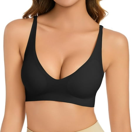Gvdentm Women s Triangle Bralette Comfortable Everyday Plunge Unlined Seamless Bra No Underwire Sexy Bras(Black XL)