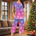 thumbnail image 2 of VBTAPA Women's Pajama Sets Short Sleeve Tops Capri Pants Sleepwear Christmas Holiday Nightwear Soft Pjs Lounge Sets Multicolor XL, 2 of 7