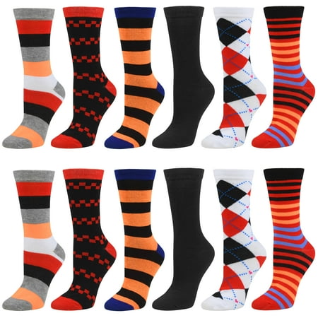 

12 Pairs Women’s Colorful Crew Socks Patterned Novelty Fun Socks for Girls Cotton Casual Debra Weitzner