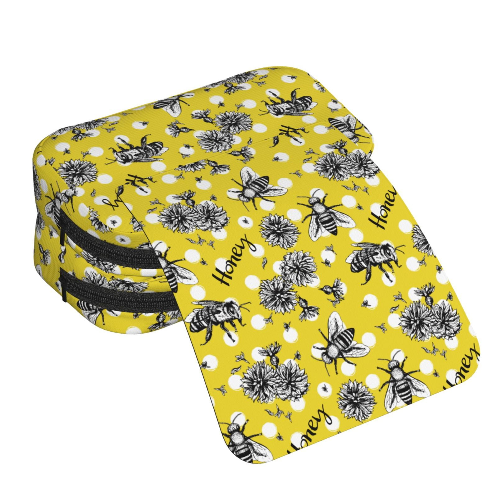 Rateoe Honeybee Pattern Double Clamshell Pen Case, Storage Organizer with Two Zipper Compartments– Holds Up to 50 Pencils & Pens