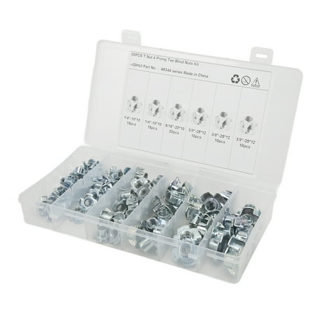 

2024 80Pcs T Nuts Carbon Steel Galvanized Layer Rust Resistant Sturdy 1/4in 5/16in 3/8in Pronged Tee Nut