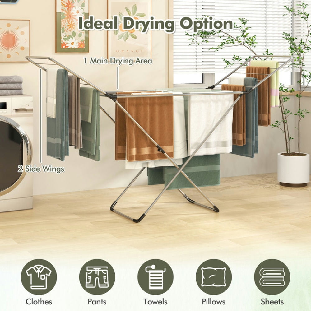 Finihen Drying Rack, Clothes Drying Rack, Folding Clothes Drying Rack with Adjustable Wings for Indoor and Outdoor Use, Silver Finihen Drying Rack, Clothes Drying Rack, Folding Clothes Drying Rack with Adjustable Wings for Indoor and Outdoor Use, Silver