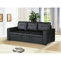 Sectional Sofa Pull out Bed Living Room Couch Black Faux Leather Tufted Convertible Sofa