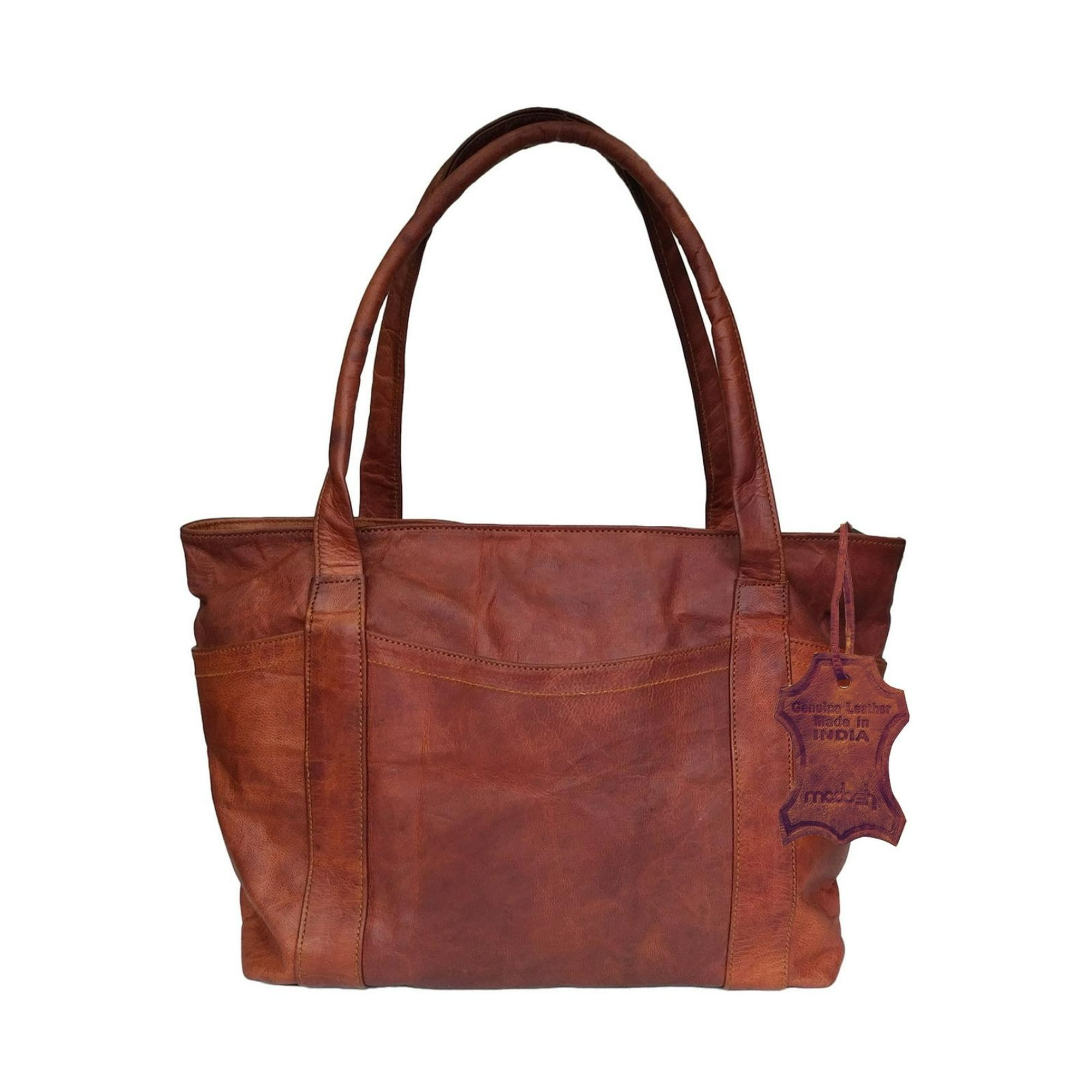 Madosh Womens Shoulder Handbag Genuine Leather Brown Tote Ladies Purse Shopper Bag Brown Height 11 27.5 Cm X Length 16 40 Cm X Width 5 1