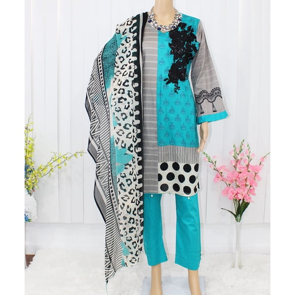 Nazon Brand- Pakistani Lawn | Long Dress | Long Sleeve | Party Were Dress | Lawn | BlueBlack Color