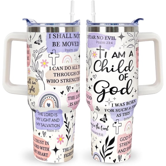 Christian Gifts for Women 40 Oz I am a Child of God Christian Tumbler Cup Inspirational Religious Gifts for Mom Wife Sister Friends Christian Faith Jesus God Bible Verse Gifts