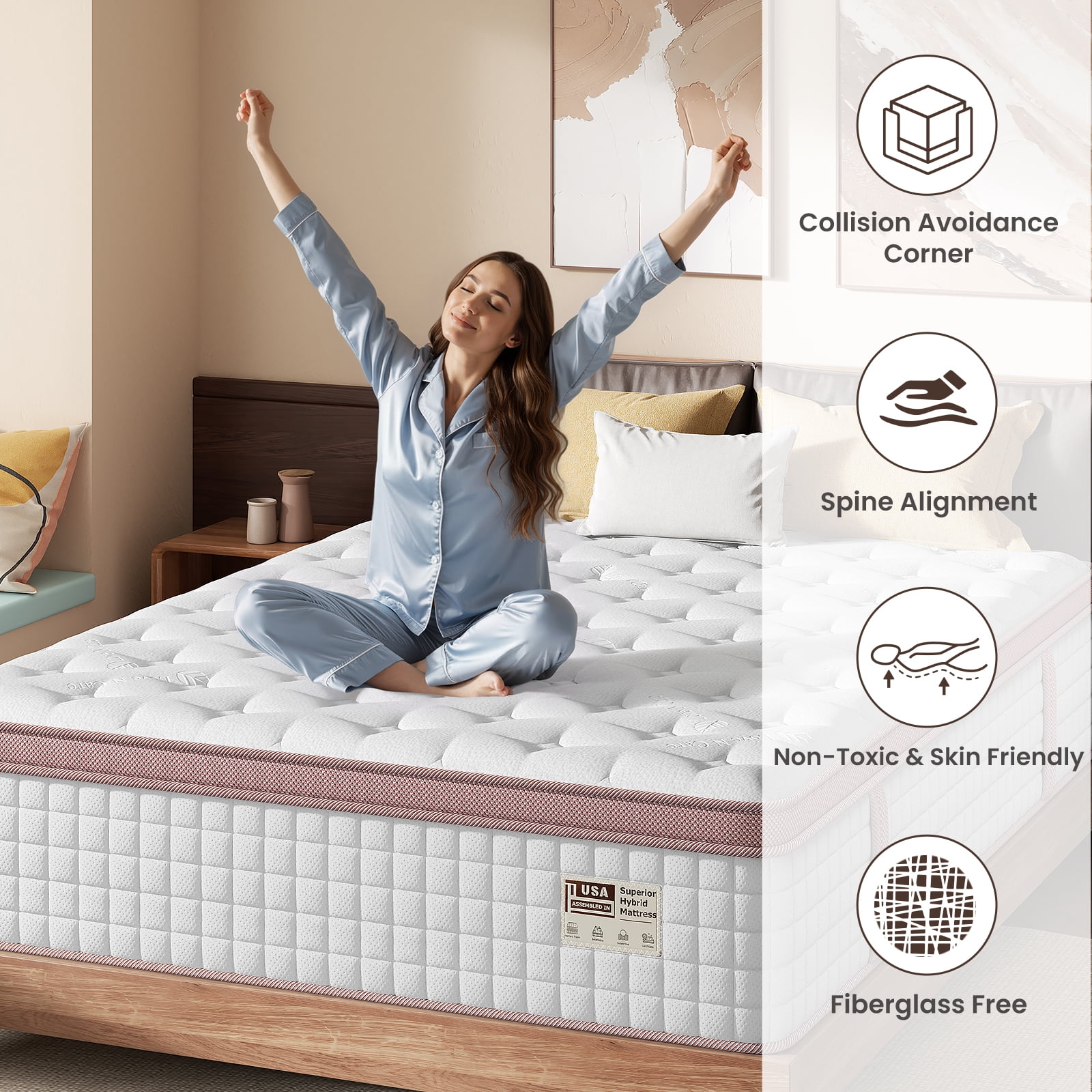 BedStory Flexora 14 inch Queen Hybrid Mattress in a Box, Gel Memory Foam with Individually Wrapped Pocket Coils, Firm