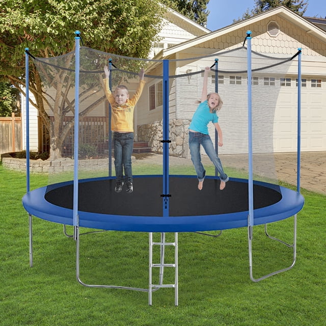 NiamVelo 12 ft Trampoline with Enclosure Net Outdoor Jump Rectangle Trampoline Combo Bounce Exercise Trampoline PVC Spring Cover Padding for Kids and Adults, Blue