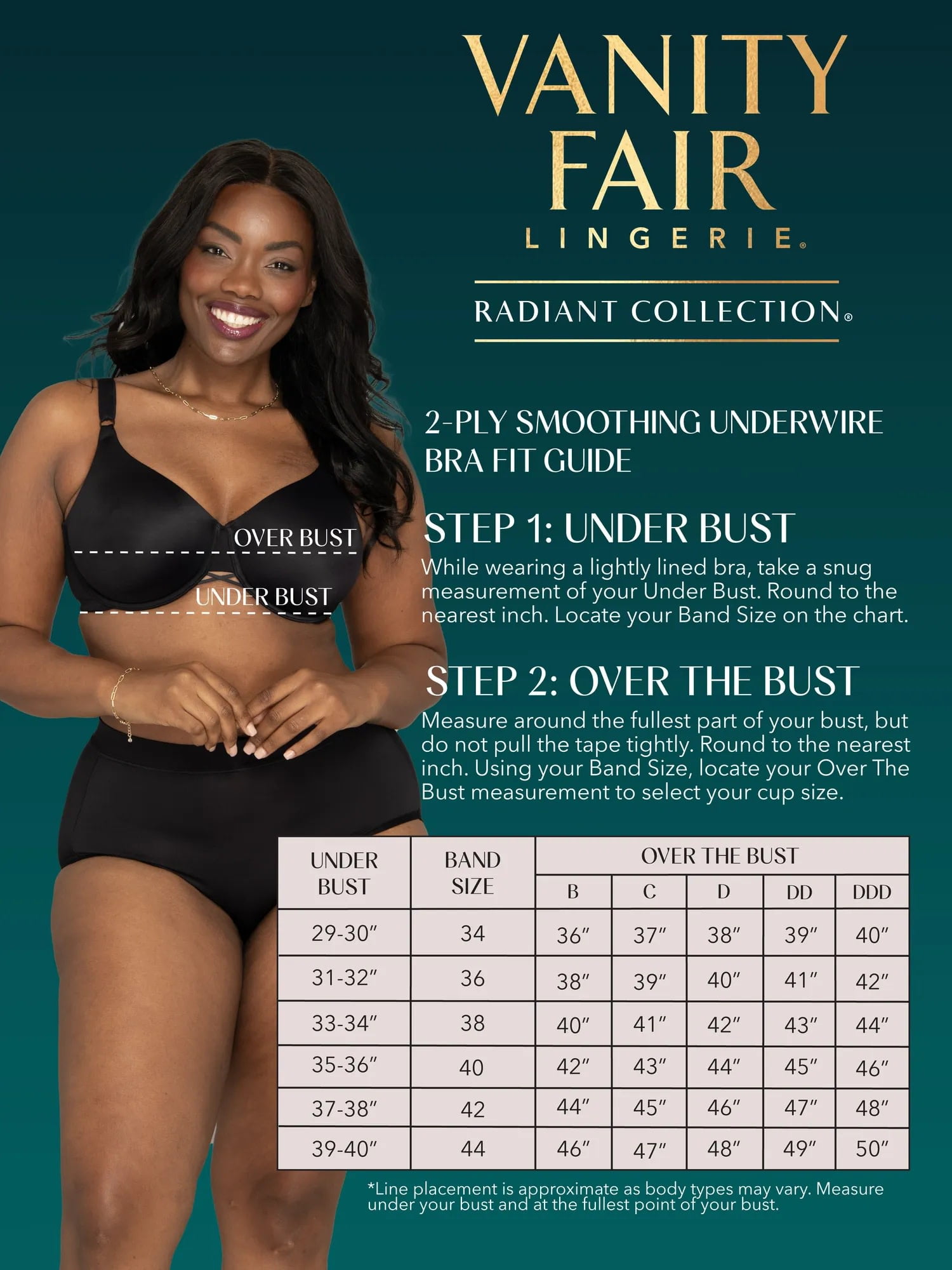 Vanity Fair Radiant Women's Underwire Bra - 2-Ply Back and Side Smoothing, Full Coverage Support, Style 3476571