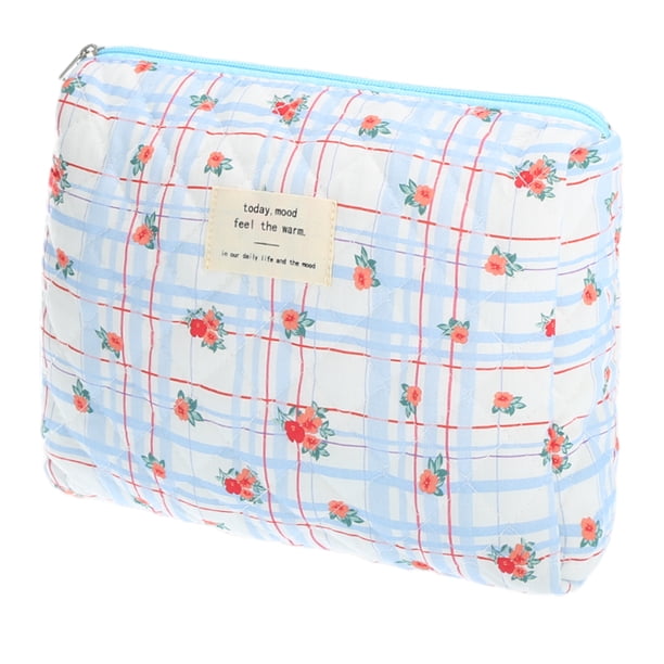 1 Pc Bolsa de Maquillaje Mediana Acolchada para Mujeres, Duradera, para Vacaciones, Viajes, Gimnasio, Azul Rojo, Algodón