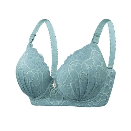 Ecqkame Underwire Floral Women s Push Up Bra Full Coverage Non Padded Everyday Brassiere A-Light Blue S on Clearance