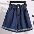thumbnail image 4 of MIXUE Shorts For Women Summer Solid Color Loose Plus Size Denim High Waist Loose A Line Wide Leg Womens Shorts Sportwear,Blue,S, 4 of 9