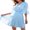 Blue, variant on Women's V Neck Bell Sleeve Swiss Dot A-Line Elastic Waist Ruffle Hem Short Dress