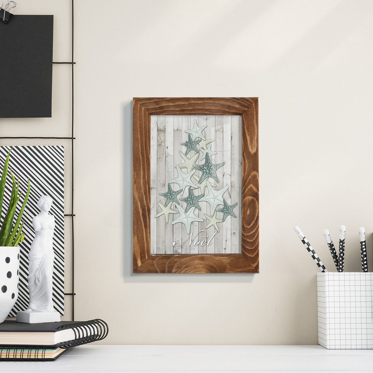 Coastal Christmas IV -Framed Print w/glass-Walnut
