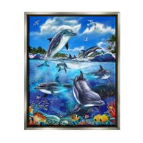 Stupell Industries Underwater Sea Life Scene Coastal Painting Gray Floater Framed Art Print Wall Art