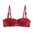thumbnail image 2 of Ahuyic Womens Bra,Summer Plus Size Bra,Fashion Womens Solid Color Steel Rings Lace BowCotton Pad Gathering Daily Bra,Red,S, 2 of 4