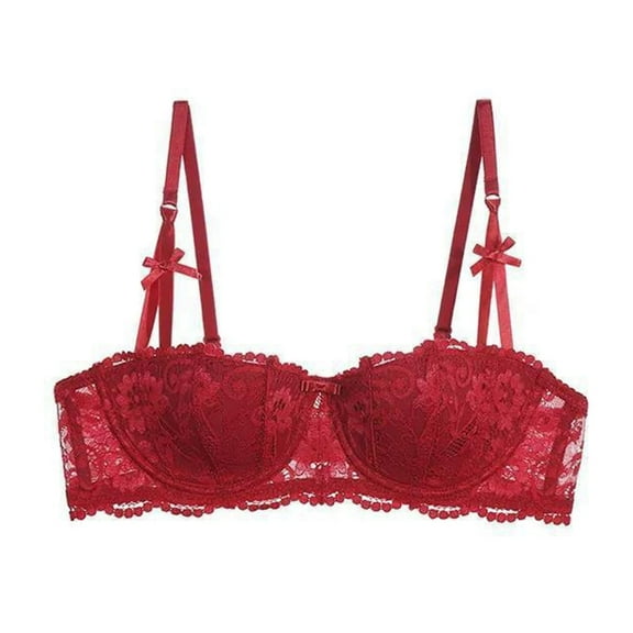 Blmnix Womens Bra Push Up Bra Lace Bra Sexy Bra Bra Balconette Bra Red Standard Straps Balconette Bras for Women,34