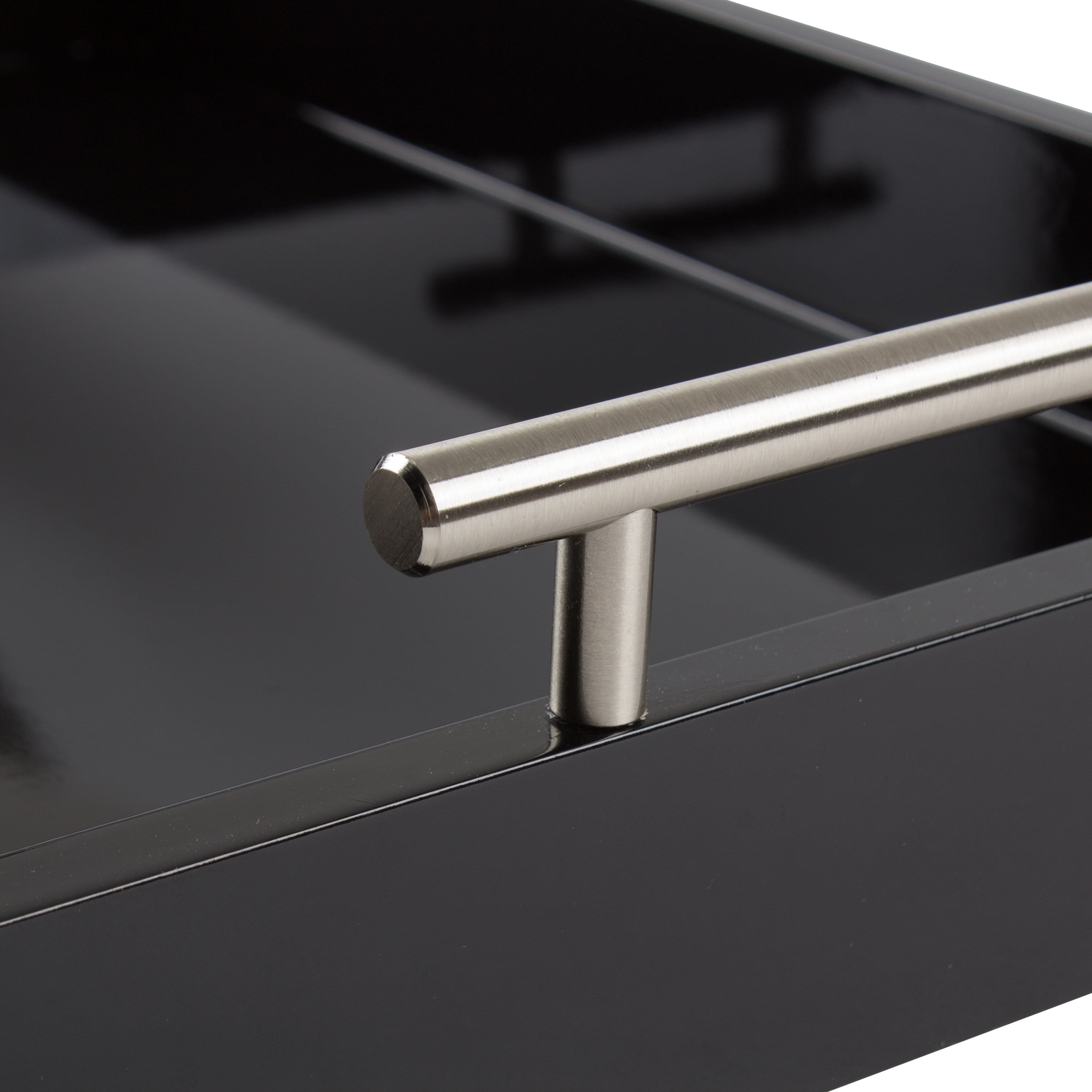 Kate and Laurel Lipton Decorative Tray with Polished Metal Handles, Black and Silver