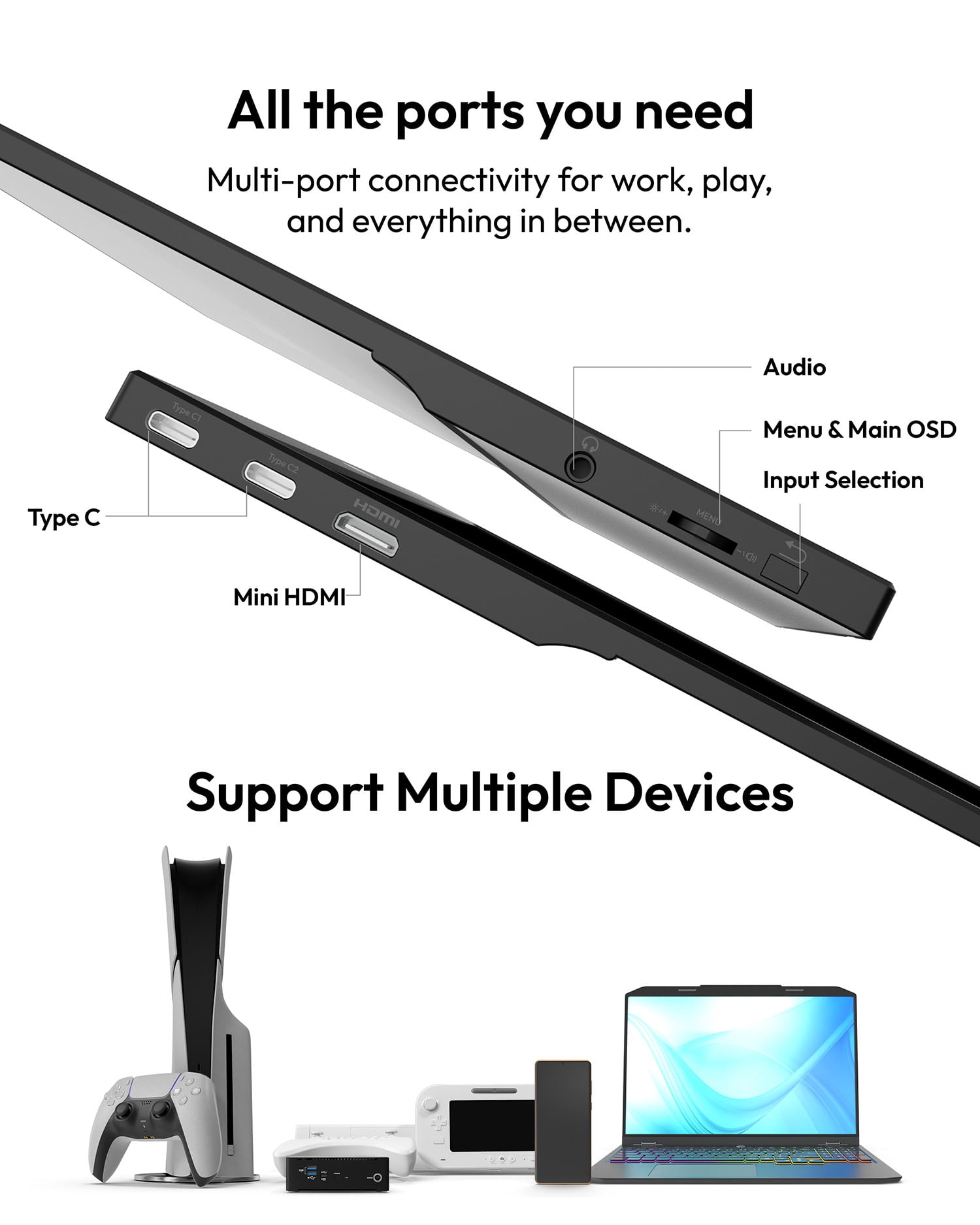 Pixio PX160 Wave White Portable Monitor 15.6 inch 60Hz Refresh