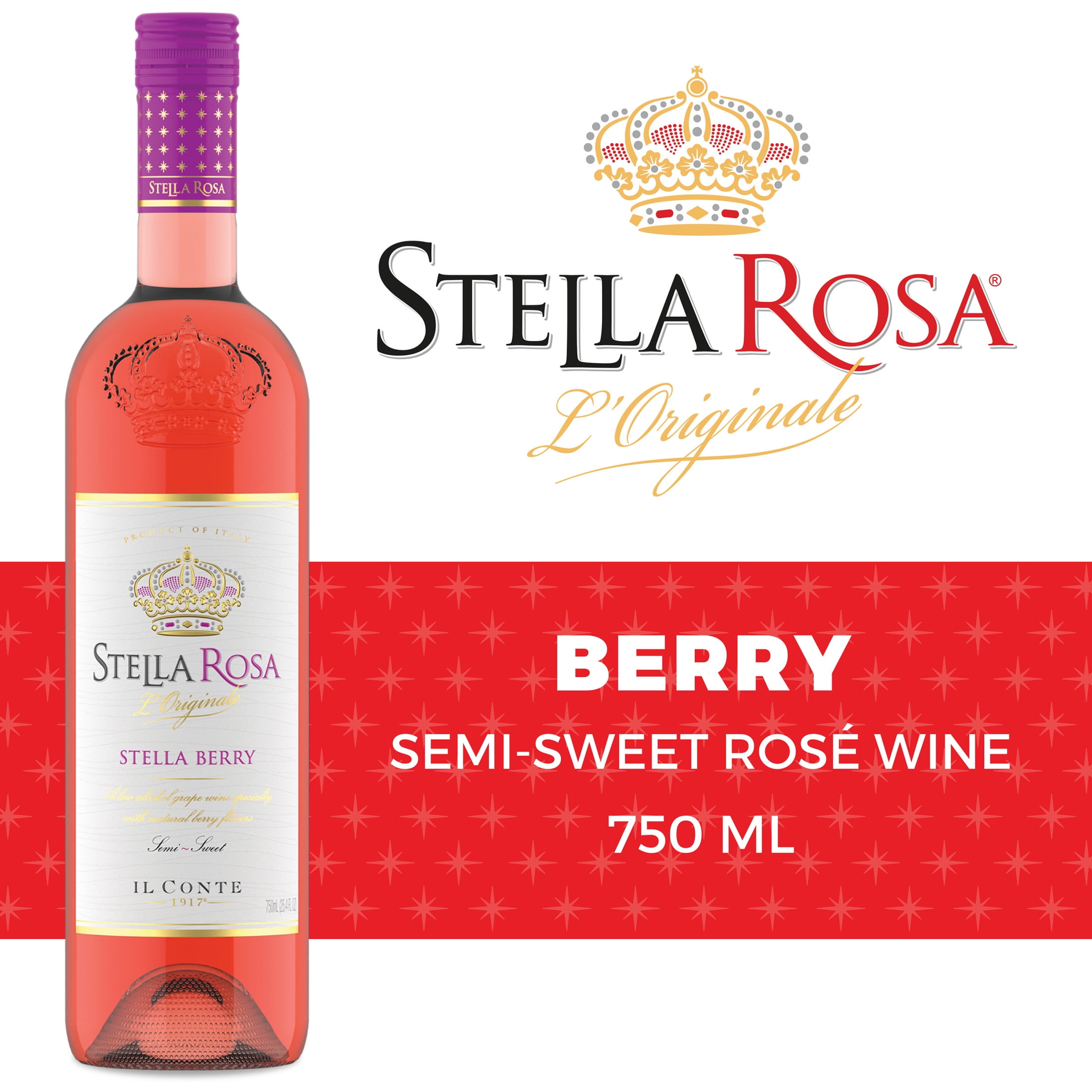 Stella Rosa Berry Semi-Sweet Rose Wine, 750ml Glass Bottle, Piedmont, Italy