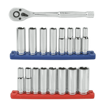 Hyper Tough 19 Piece 3/8 inch Drive Ratchet and Socket Set, Deep Standard Sockets