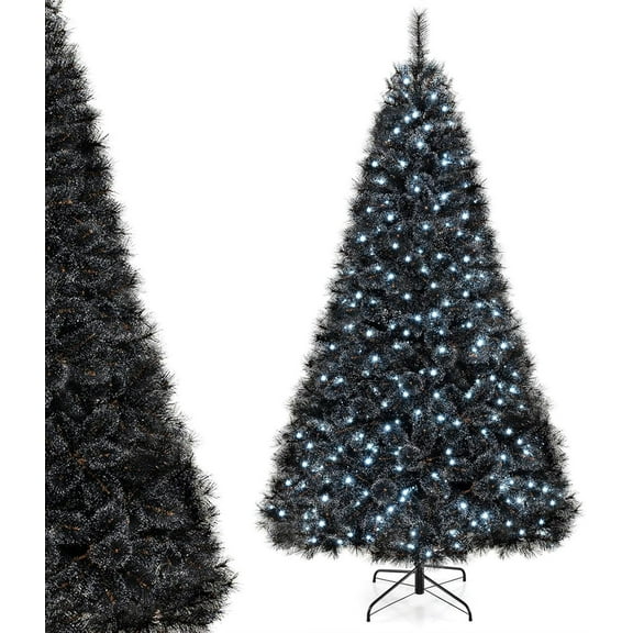 DORTALA Pre-Lit Christmas Tree Black 8FT, Artificial Full Xmas Tree with 450 Cool White LED Lights, 860 Pine Needles & PVC Branch Tips, Decor  Tree for Home Office