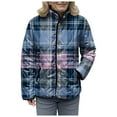 thumbnail image 5 of felwors Women's Middle-Aged and Senior Plaid Print Cotton Coat, Stand Collar Lightweight Fall Winter Outerwear Loungewear Blue, L, 5 of 8