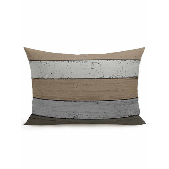 Waterproof Outdoor Throw Pillows with Inserts 12"x20", Brown Wood Grain Soft Decorative Pillowcases for Couch Bedroom, Vintage Grey Stripe Gradient Grain Pillow Covers for Sofa Living Room