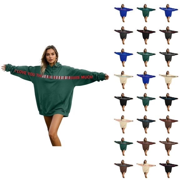 Love Hoodies for Men Women 2026 Trendy Long Sleeve Valentines I Love You This Much Sweatshirt with Pockets for Couples