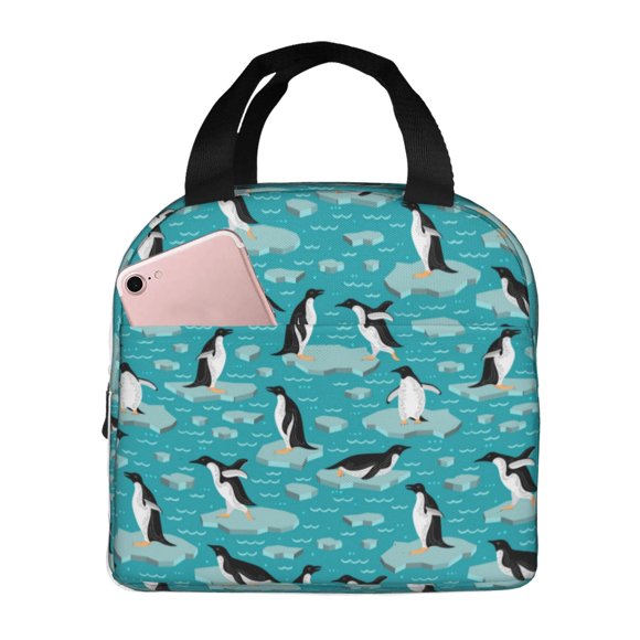 Easygdp Penguins On The Ice In The Sea Bolsa Térmica Premium - Tela Oxford Impermeable, Gran Capacidad, Bolsillo Frontal, Unisex para Trabajo, Escuela, Actividades al Aire Libre y Picnics