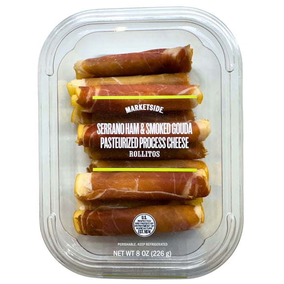 Marketside Serrano Ham and Smoked Gouda Pasteurized Processed Cheese Rollitos, 8 oz, 14 Count (Roll, Plastic Tray)