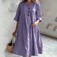 thumbnail image 2 of Cotton Linen Dress Half Sleeve V Neck Button Up Midi Dress Casual Loose Fit Tunic Sundress with Pockets, 2 of 6