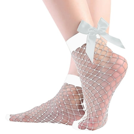 

Fjofpr Women Bowknot Glitter Solid Fishnet Sock Transparent Elastic Sheer Ankle Socks Bows & Ribbons