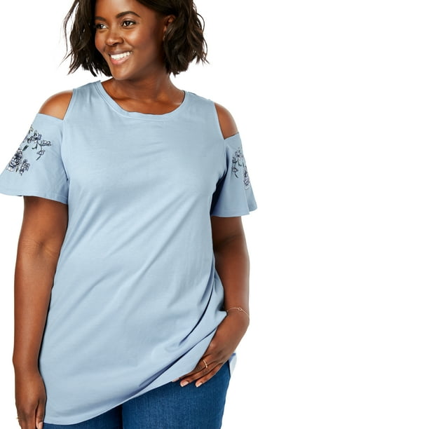 Woman Within Woman Within Plus Size Short Sleeve Cutout Coldshoulder
