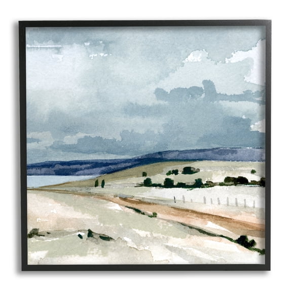 Stupell Industries Cloudy Country Mountain Road Watercolor Detail Scene Painting Black Framed Art Print Wall Art, Design by Emma Caroline