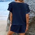 thumbnail image 7 of JULMCOMO Chiffon Two Piece Sets for Women Ruffle Crew Neck Summer Tops Drawstring Lounge Short Sets Vacation Outfits with Pockets Dark Blue S, 7 of 7