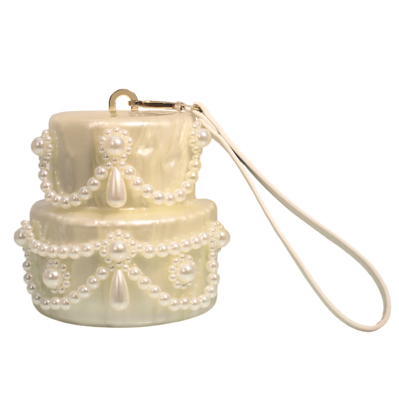 Cake Shaped Acrylic Clutch Pearl Handbags Beaded Evening Bag Mini Clutch Handbag for Wedding Cocktail Party Prom