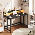 thumbnail image 2 of Romorgniz 31.5"D Folding Desk with Monitor Stand, Computer Desk with LED Lights & Hooks, Office Desk for Bedroom, Black, 2 of 9