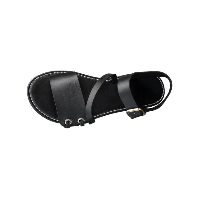 Wdhugt Womens Flat Buckle Strap Sandals Open Toe Roman Style Beach Pu Us Size 6 Foot Length 9.25 Inches