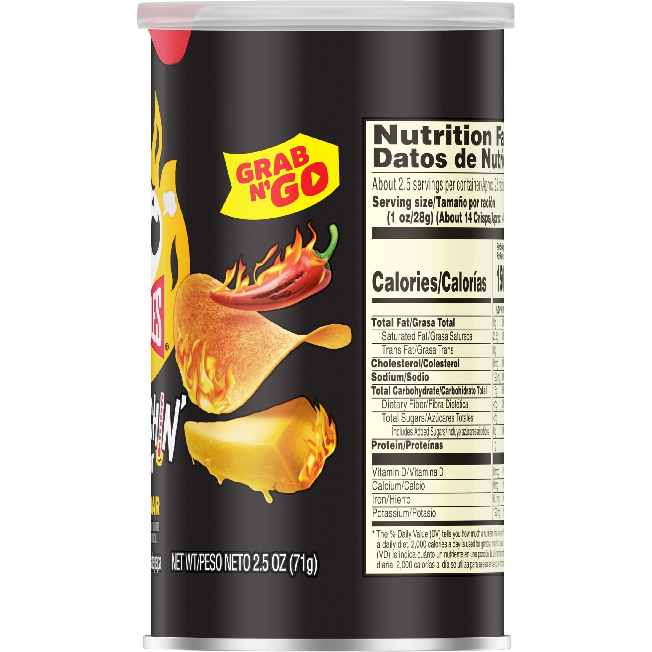 Pringles Scorchin' Cheddar Potato Crisps Chips, Lunch Snacks, 2.5 oz