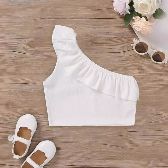 Trendy Girls Dance Top Sleeveless One Shoulder Sports Crop Tank for Gymnastics Ballet for Active Play