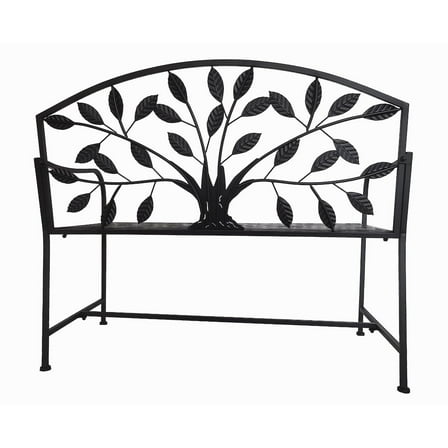 Hi-Line Gift Ltd 78683-BK Metal Garden Bench Tree Pattern-Black