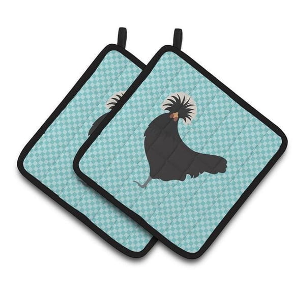 Polish Poland Chicken Blue Check Pair of Pot Holders