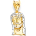 thumbnail image 4 of 14k Two Tone Gold Jesus Face Pendant Charm Yellow 8.2mm Cuban White Pave Chain (Length - 22''), 4 of 5