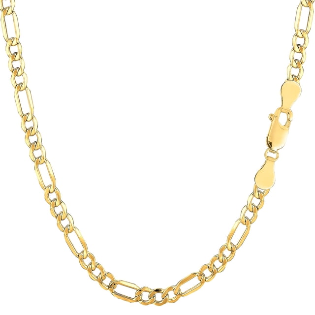 Brazalete de cadena Figaro hueca de oro amarillo de 14 k oso de fresa 3,5 mm 7,5