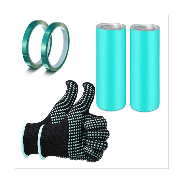 Juego de Fundas con Bandas de Silicona para Vasos de SublimacióN, Que Incluye 2 Envolturas de Silicona para Tazas, 2 Cintas de Prensa TéRmica y Guantes TéRmicos