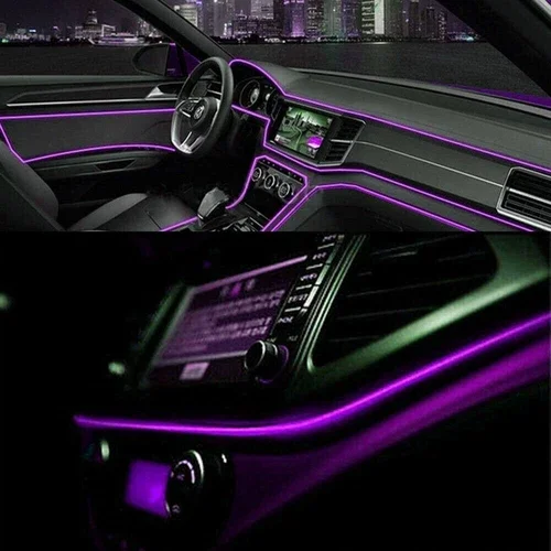 RIVEN- Led Car Interior Decor Atmosphere Wire Strip Light Lamp Accessories 12V Purple