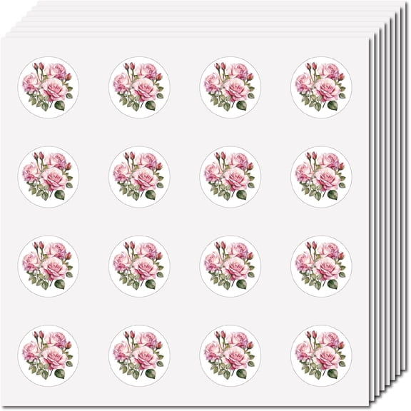 128Pcs June Rose Planner Stickers Flower Vinyl Decal Self-Adhesive Waterproof Sticker Round Bulk Pink Small Floral Stickers for Water Bottles Laptop Luggage Cup Mobile Phone 2.5x2.5cm Mixed Color